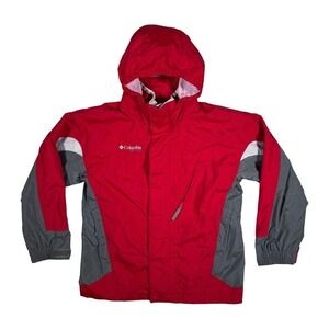 Columbia Bugaboo Jacket Youth 10 12 Red Gray Waterproof Hooded Polyester